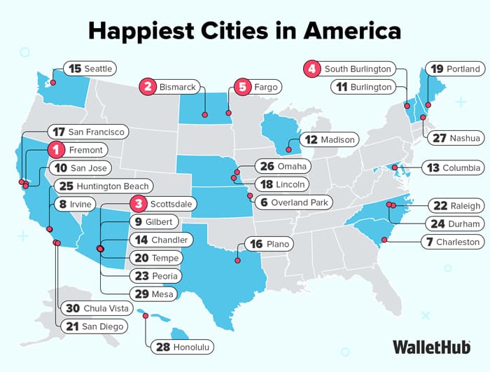 WalletHub happiest places to live rankings featuring Fremont